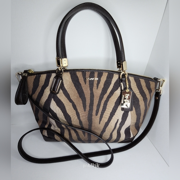 Coach Madison Kelsey Zebra Print Canvas Satchel With  Leather Trim *Brown* - Picture 16 of 16